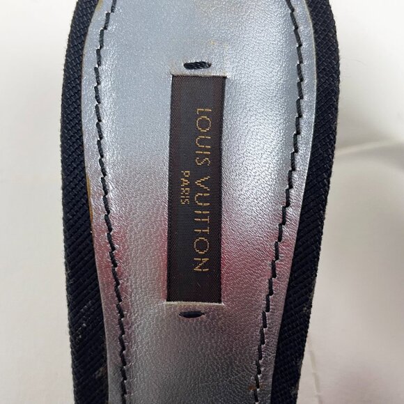 Louis Vuitton Monogram Denim Open Toe Mules | Black Patent Bow | Size 39 | EUC - Picture 9 of 15